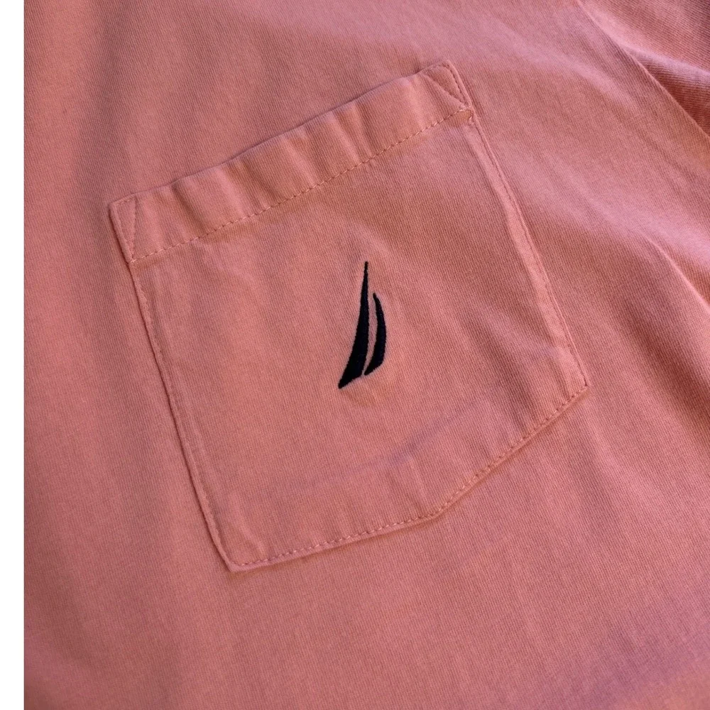 Nautica Mens XL Coral Pink Short Sleeve Cotton Pocket T-Shirt Embroidered Logo